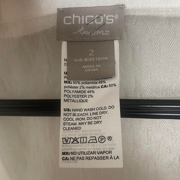 Chico's Travelers Dove Gray White Sheer Floral Metallic Midi Jacket Cover Up 2 - Picture 5 of 8